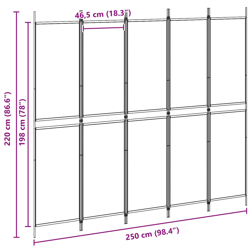 vidaXL 5-panelowy parawan Beżowy 250 x 220 cm tkanina