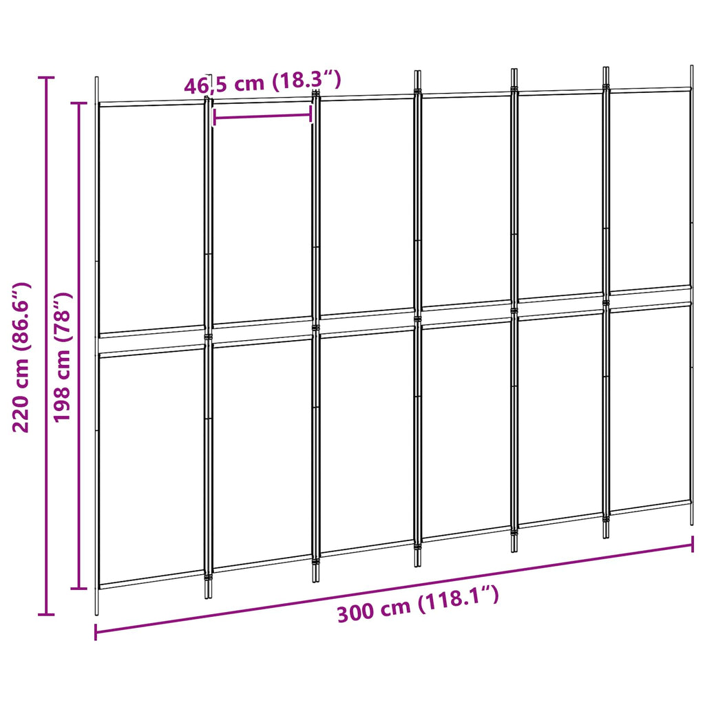 vidaXL Ekspresowy 6-panelowy parawan Beżowy 300 x 220 cm tkanina