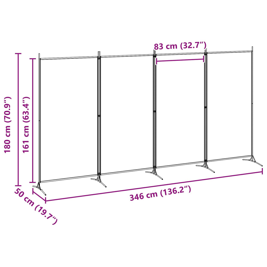 vidaXL 4-panelowy parawan Beżowy 346 x 180 cm tkanina