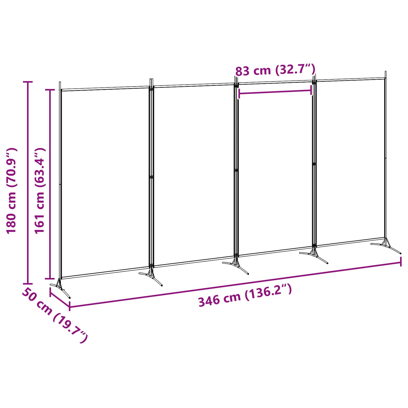 vidaXL 4-panelowy parawan Beżowy 346 x 180 cm tkanina