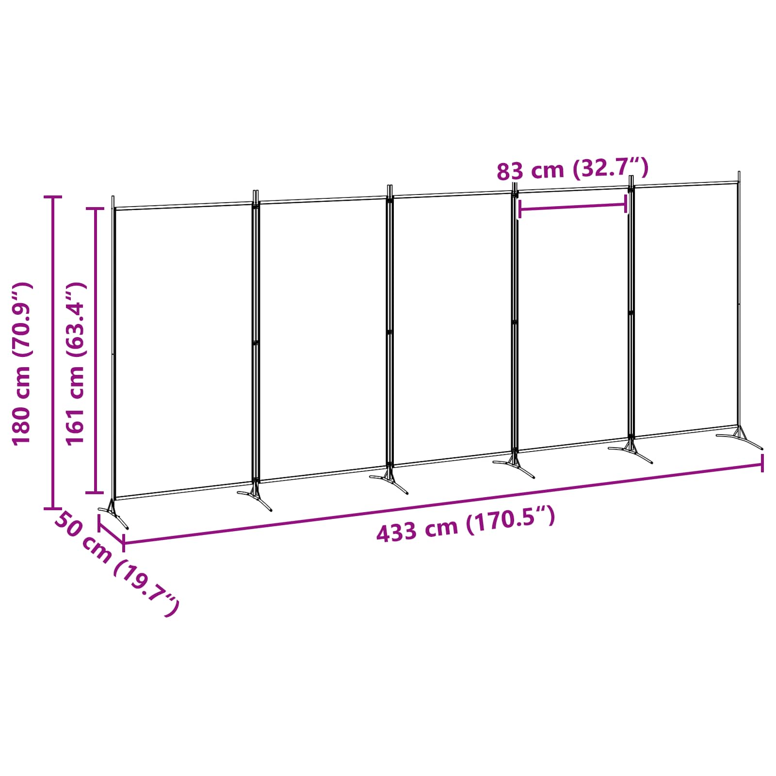 vidaXL 5-panelowy parawan Beżowy 433 x 180 cm tkanina