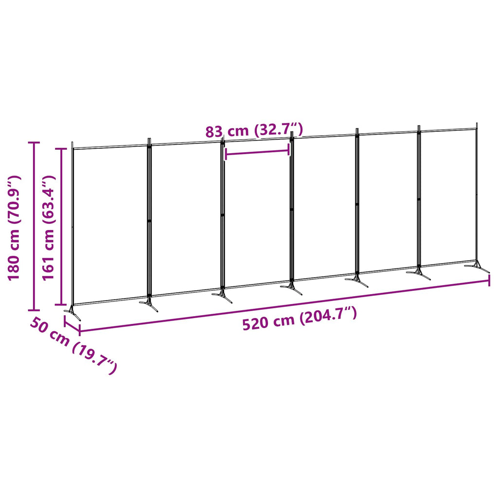 vidaXL Ekspresowy 6-panelowy parawan Beżowy 520 x 180 cm tkanina