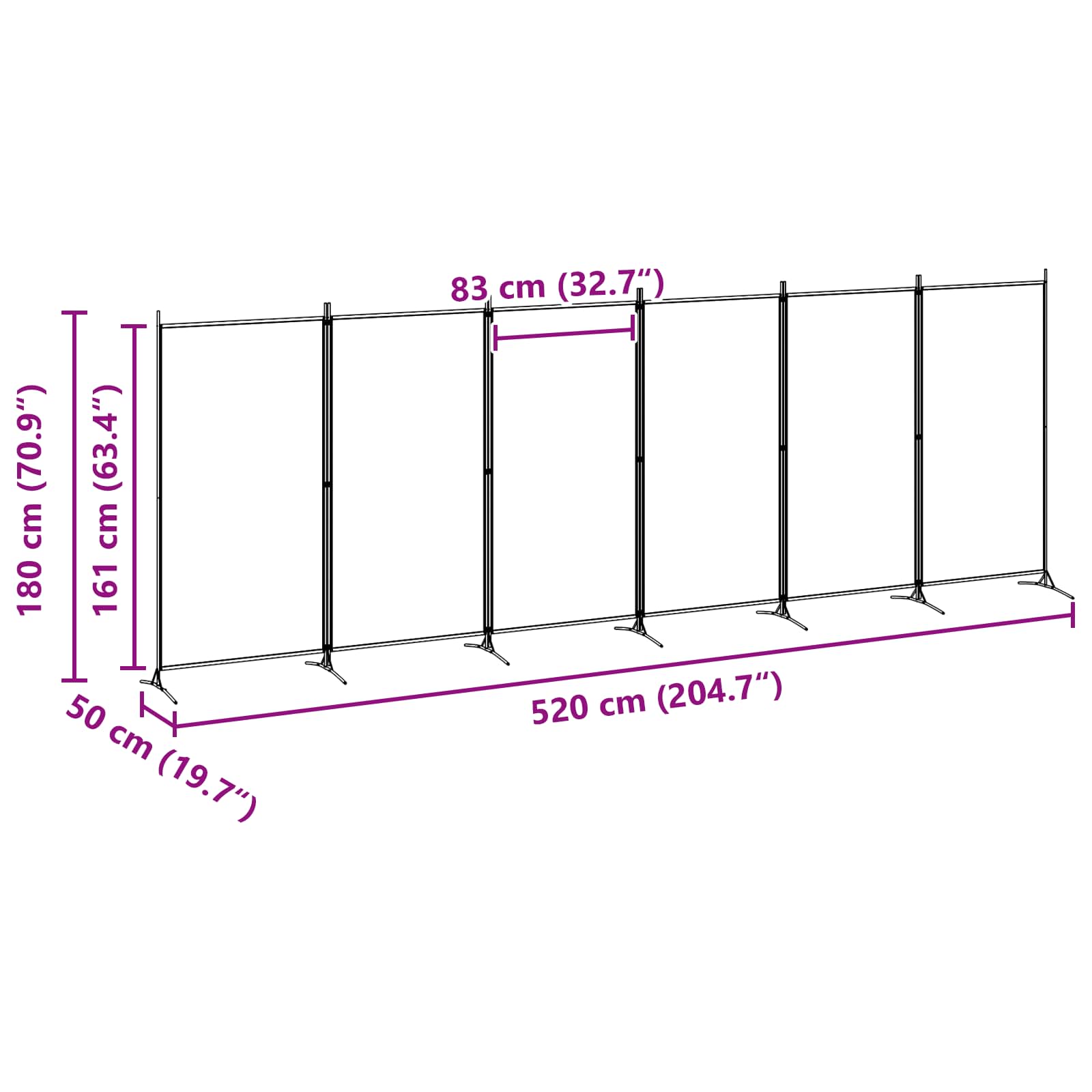 vidaXL Ekspresowy 6-panelowy parawan Beżowy 520 x 180 cm tkanina