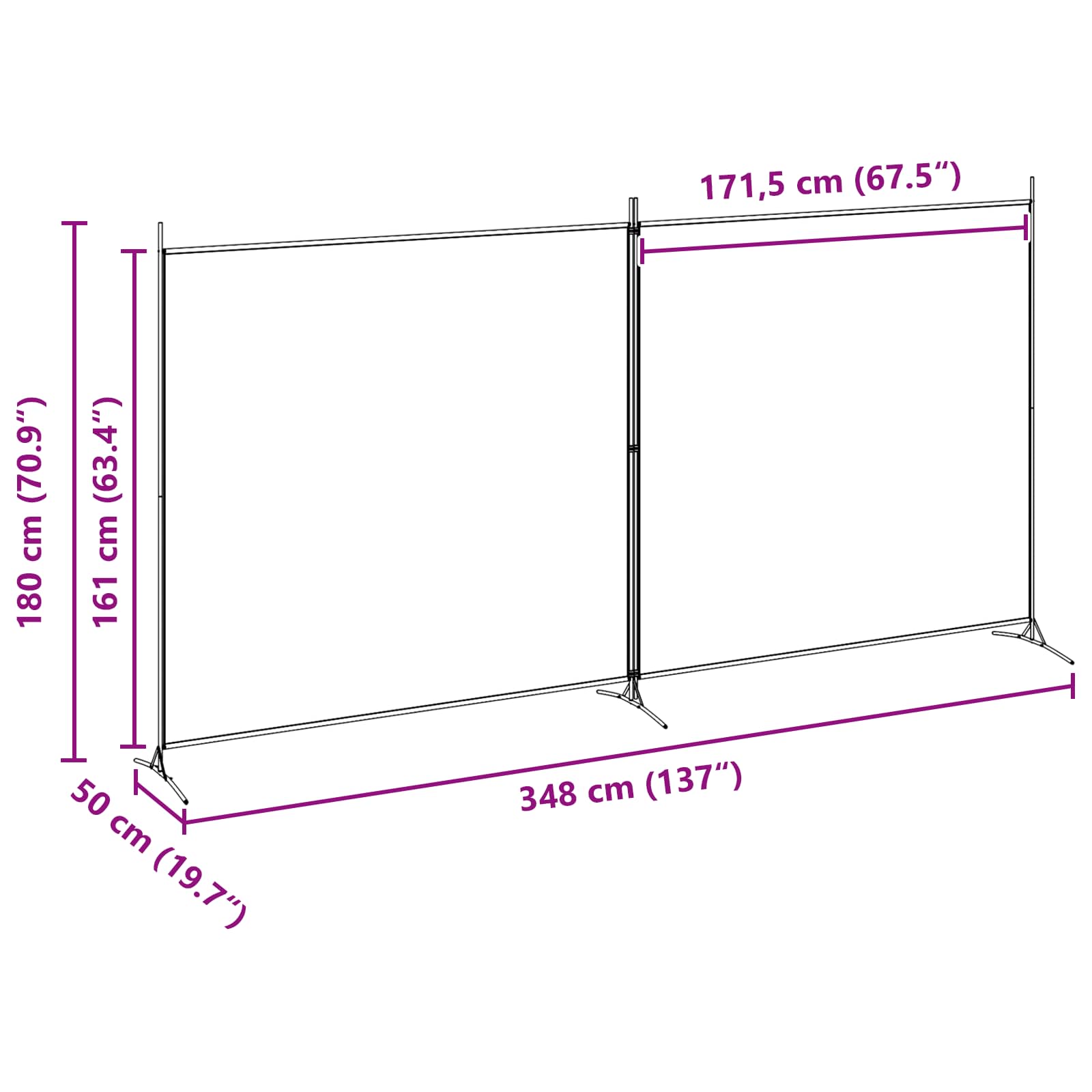vidaXL Parawan 2-panelowy Beżowy 348 x 180 cm tkanina