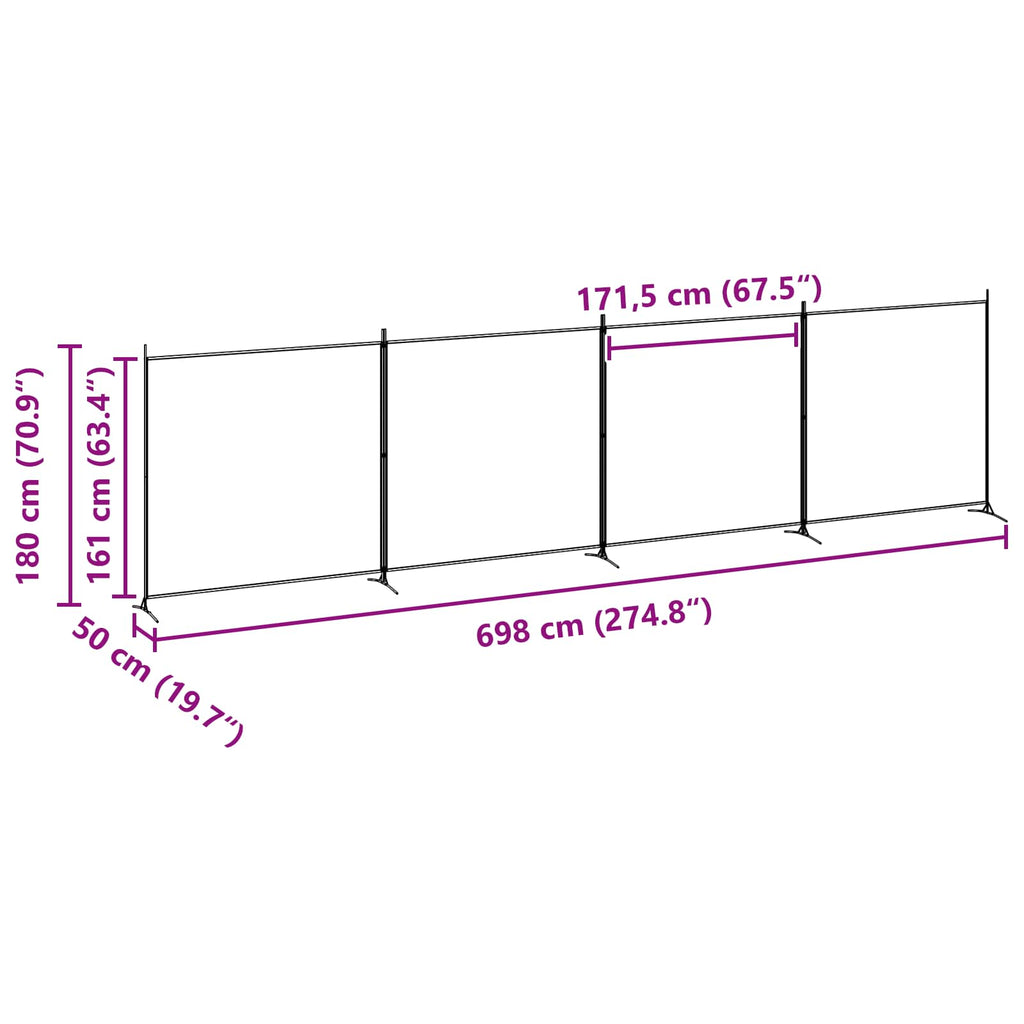 vidaXL 4-panelowy parawan Beżowy 698 x 180 cm tkanina