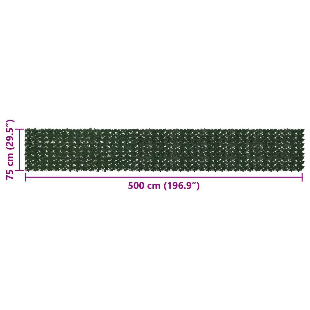 vidaXL Parawan balkonowy z liśćmi Ciemnozielony 500 x 75 cm