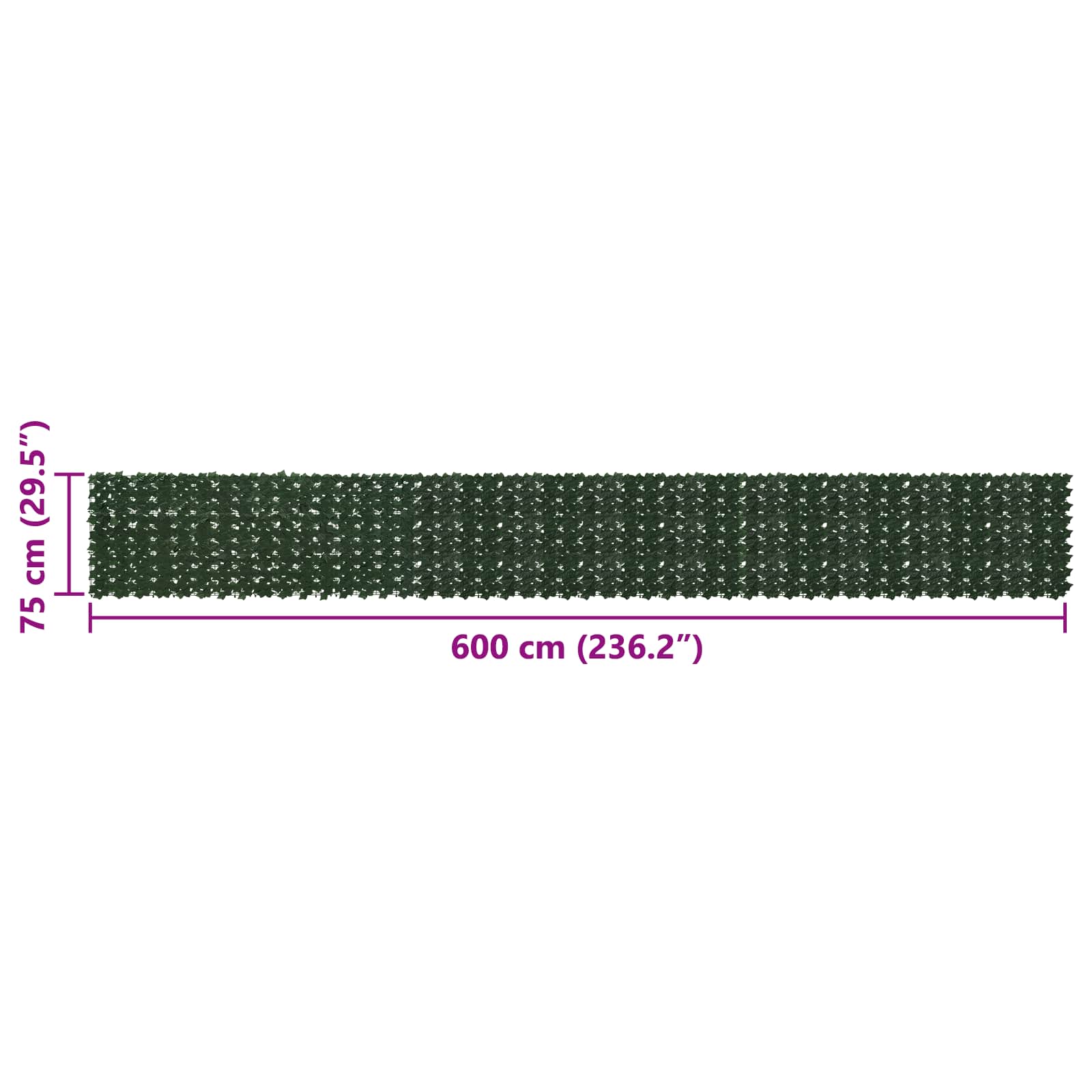 vidaXL Parawan balkonowy z liśćmi Ciemnozielony 600 x 75 cm