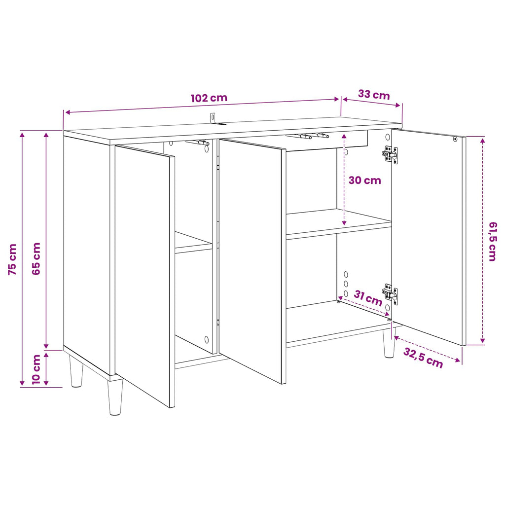 vidaXL Bufet RHENEN Sonoma 102 x 33 x 75 cm Drewno inżynieryjne