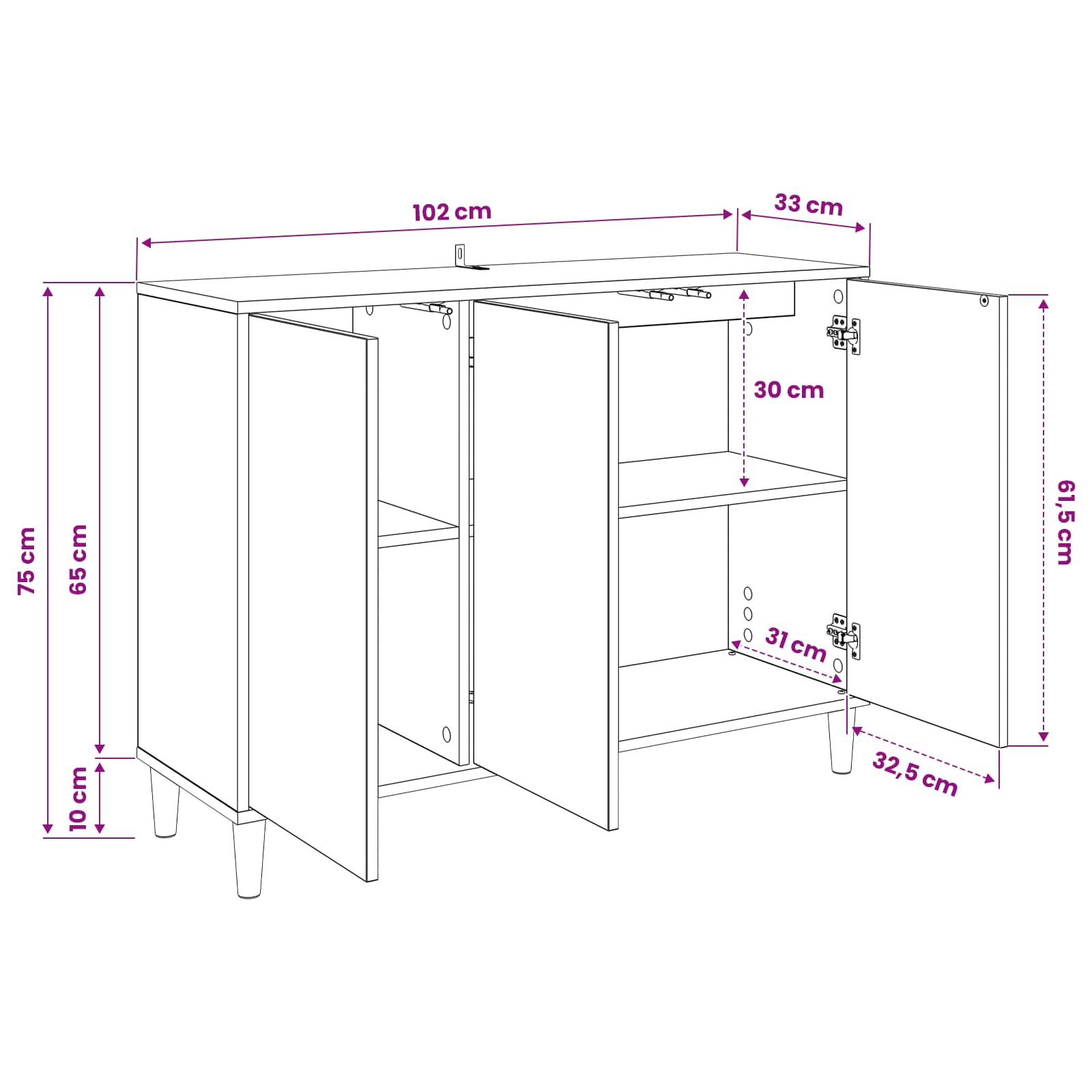 vidaXL Bufet BONN Sonoma 102 x 33 x 75 cm Drewno inżynieryjne