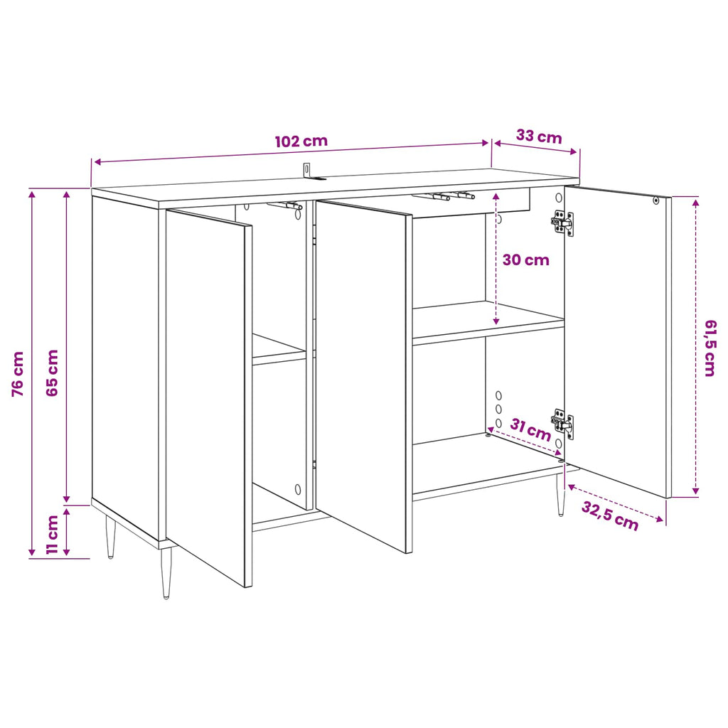 vidaXL Bufet BORNE Czarny dąb 102 x 33 x 76 cm Drewno inżynieryjne