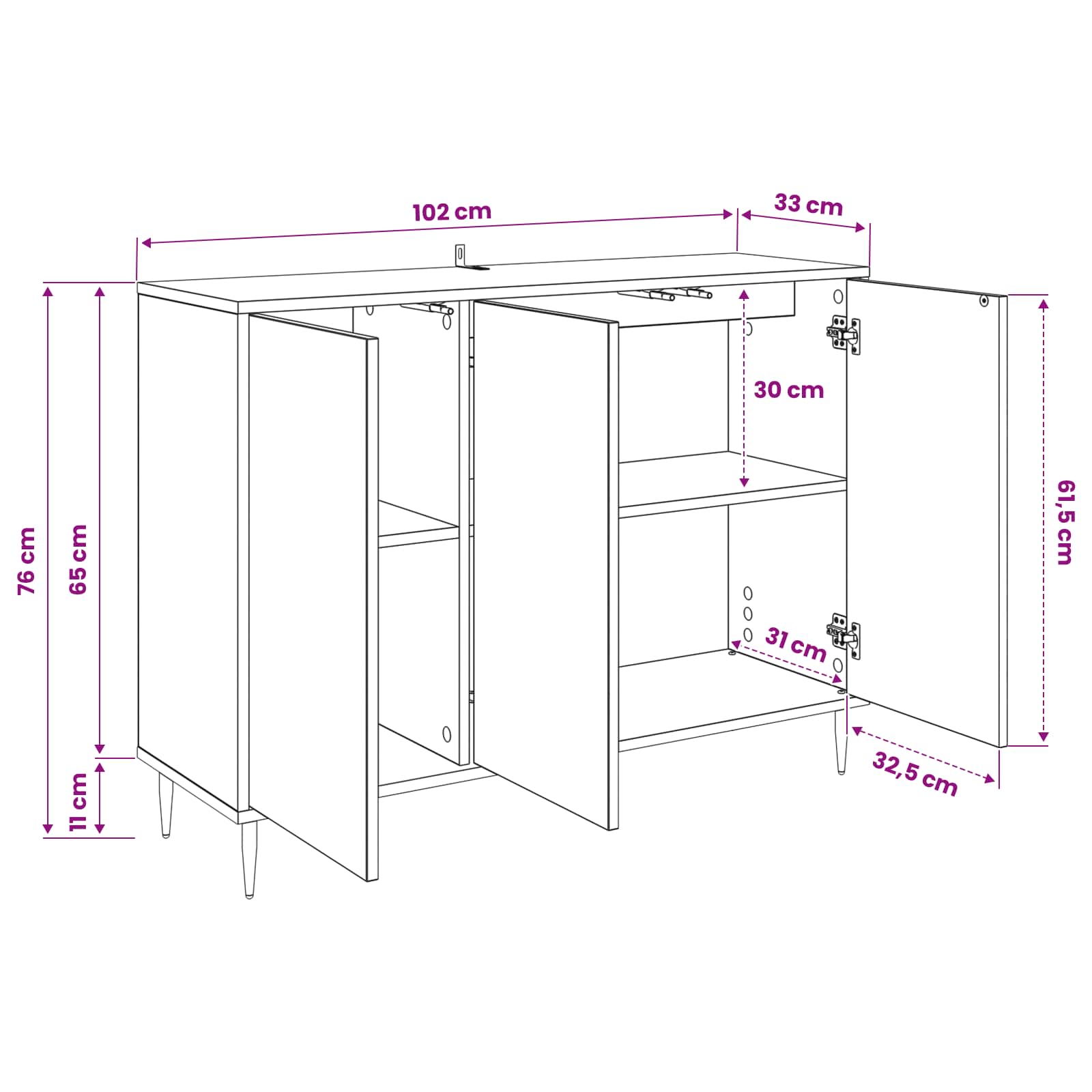 vidaXL Bufet HANAU Czarny dąb 102 x 33 x 76 cm Drewno inżynieryjne