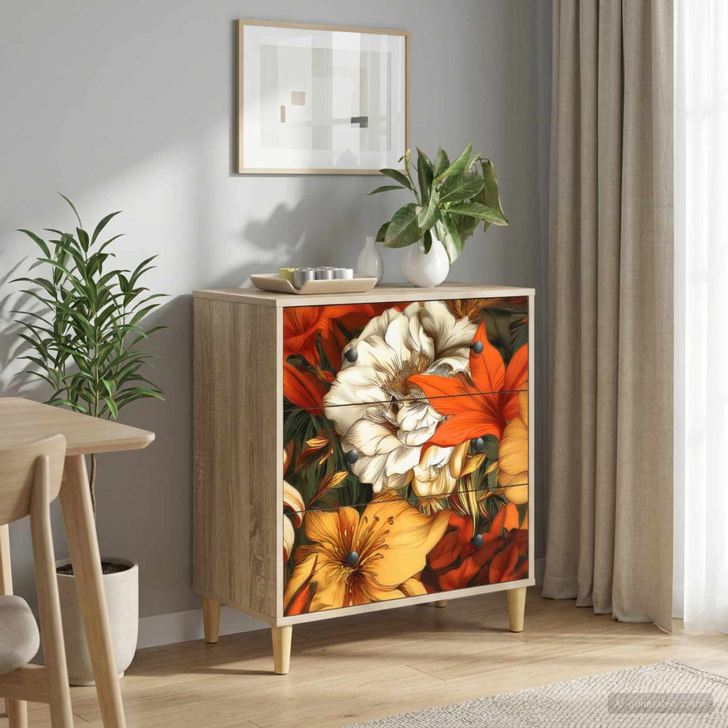 vidaXL Komoda z szufladami GENNEP Wzór lilii 66 x 36,5 x 75 cm Sonoma