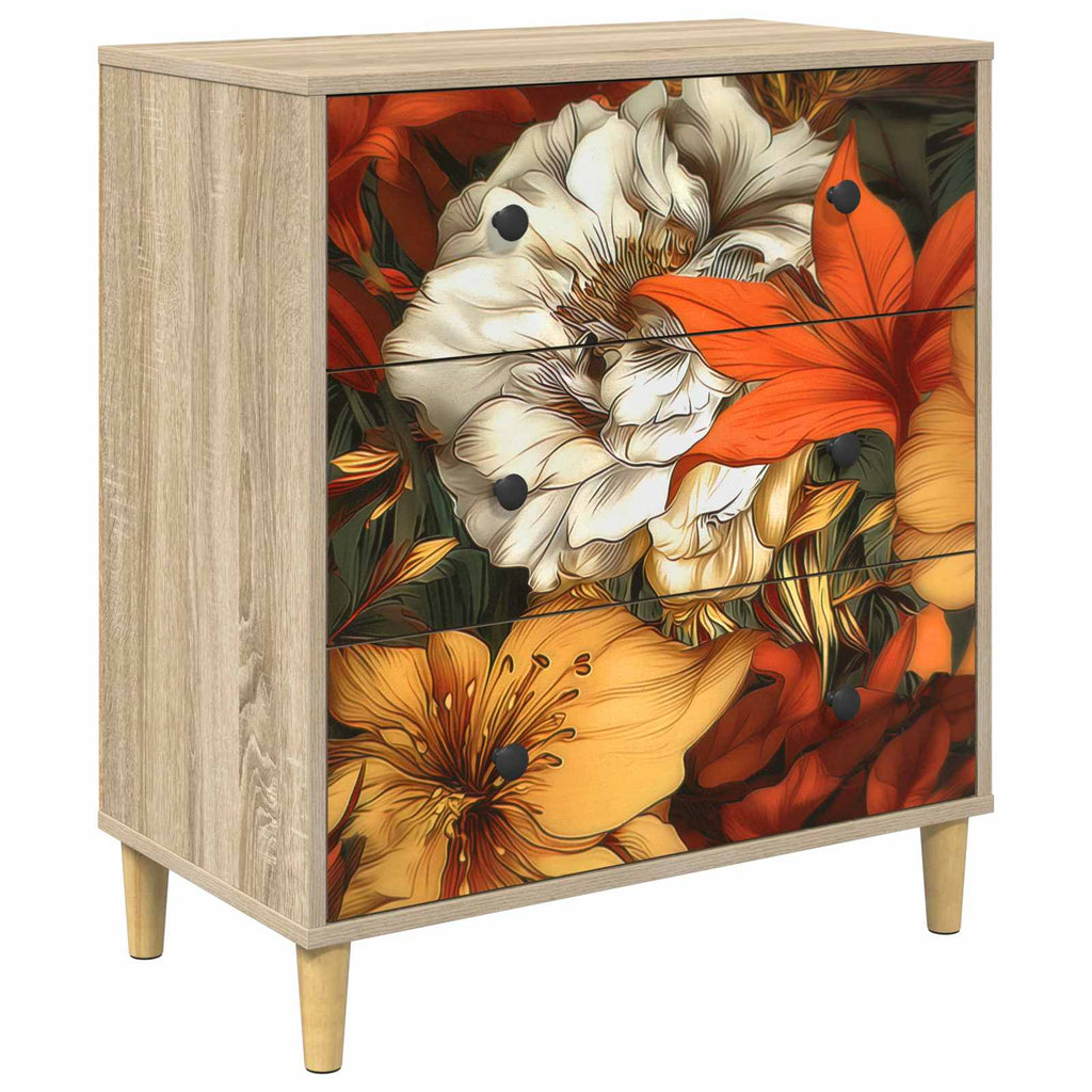 vidaXL Komoda z szufladami GENNEP Wzór lilii 66 x 36,5 x 75 cm Sonoma