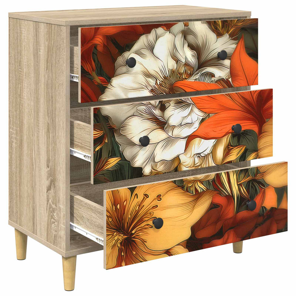vidaXL Komoda z szufladami GENNEP Wzór lilii 66 x 36,5 x 75 cm Sonoma