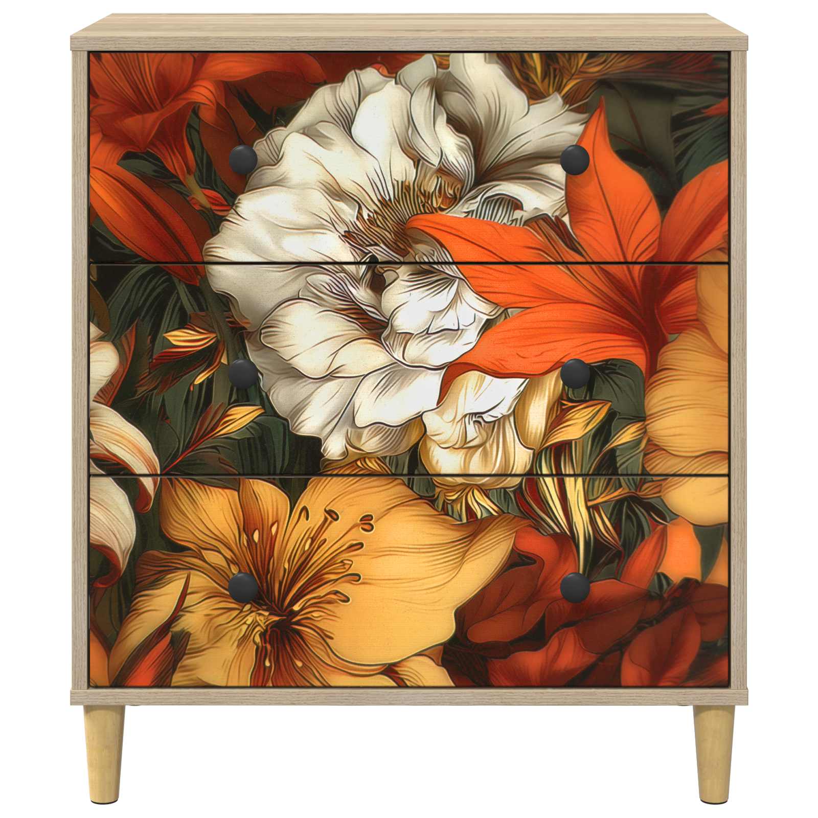 vidaXL Komoda z szufladami GENNEP Wzór lilii 66 x 36,5 x 75 cm Sonoma