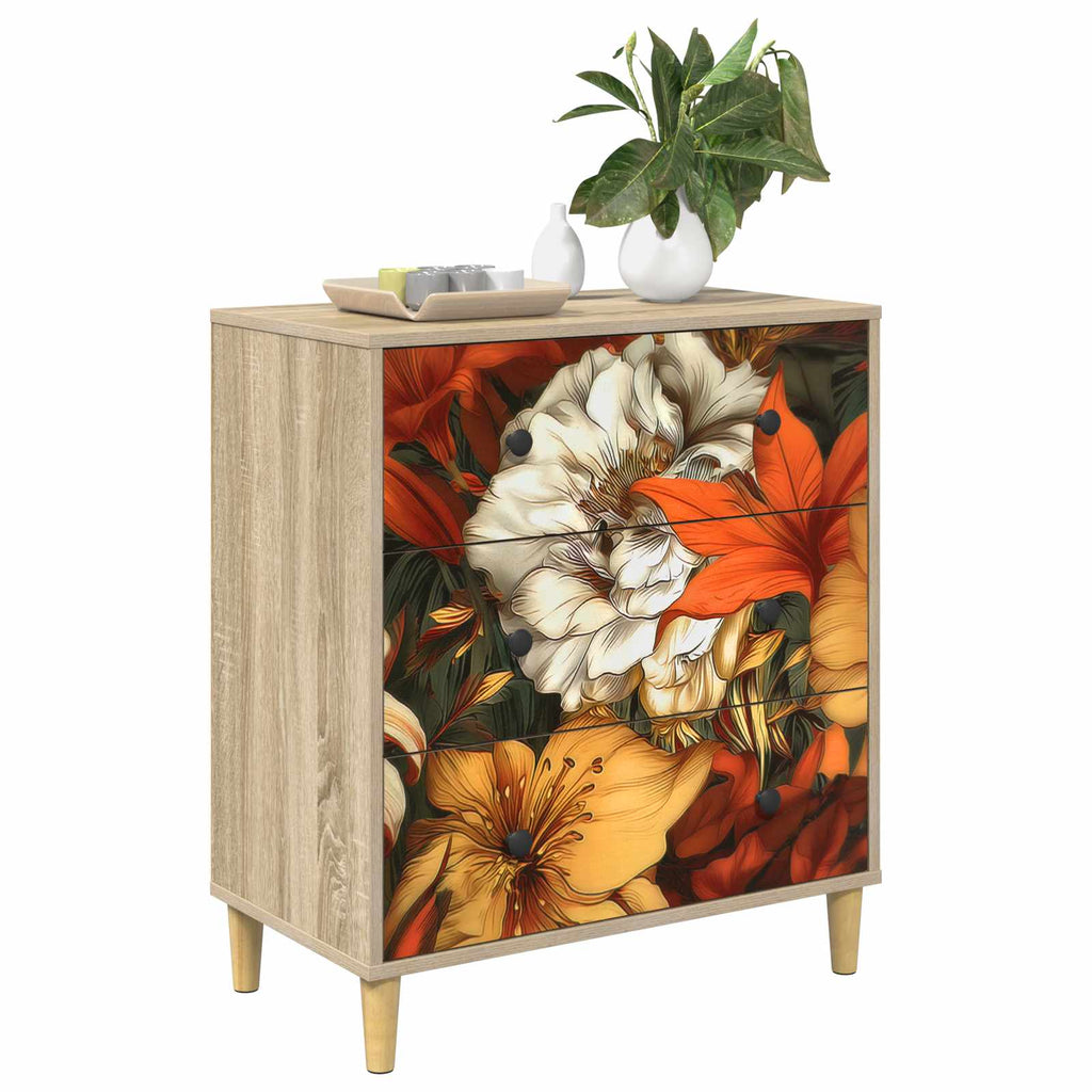 vidaXL Komoda z szufladami GENNEP Wzór lilii 66 x 36,5 x 75 cm Sonoma