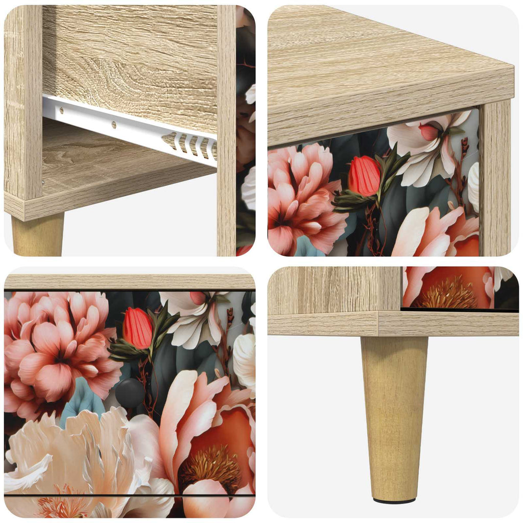 vidaXL Komoda z szufladami BORNE Jasny print peonii 66 x 36,5 x 75 cm