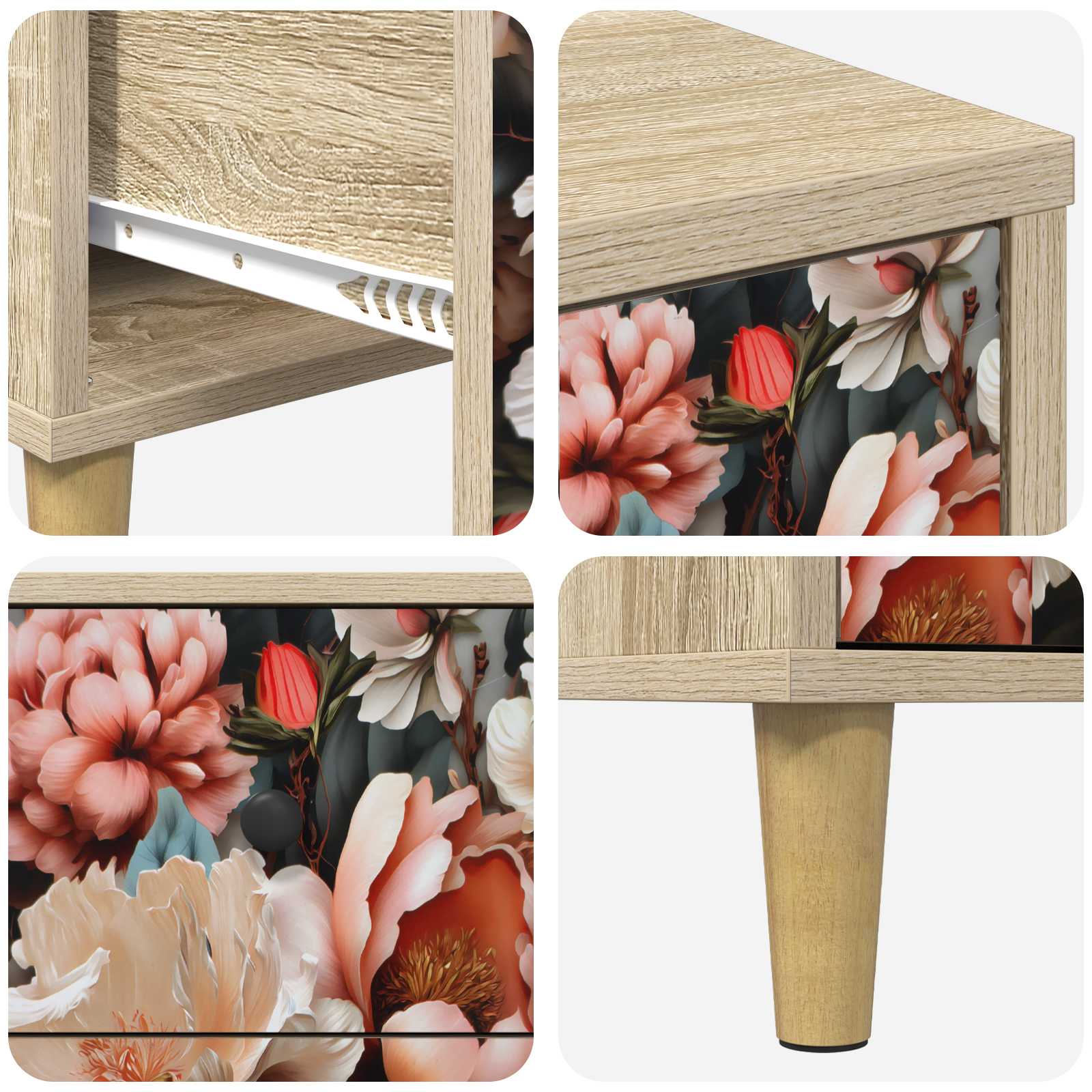 vidaXL Komoda z szufladami BORNE Jasny print peonii 66 x 36,5 x 75 cm