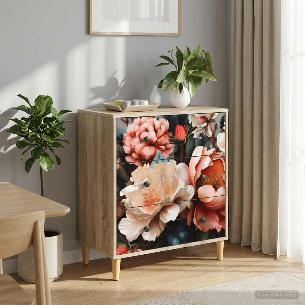 vidaXL Komoda z szufladami BORNE Jasny print peonii 66 x 36,5 x 75 cm