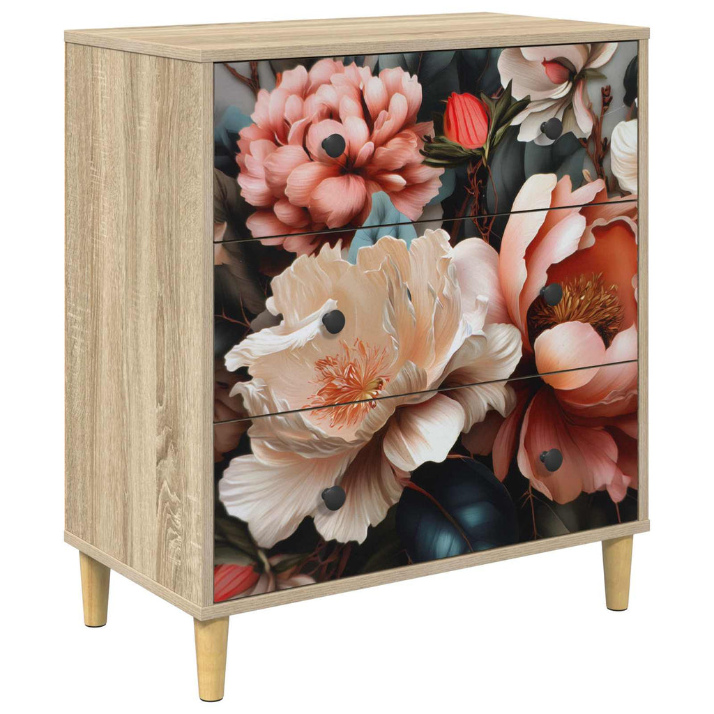 vidaXL Komoda z szufladami BORNE Jasny print peonii 66 x 36,5 x 75 cm