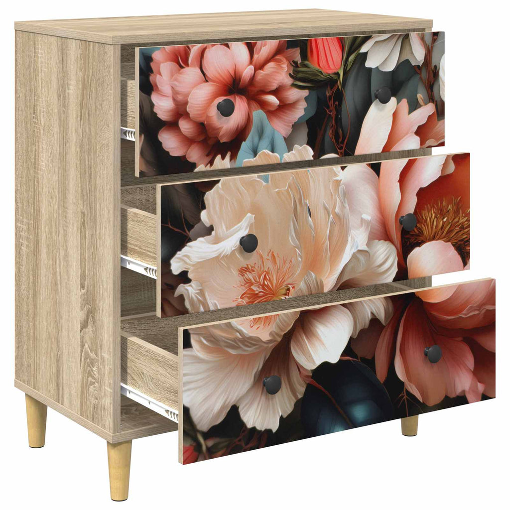 vidaXL Komoda z szufladami BORNE Jasny print peonii 66 x 36,5 x 75 cm