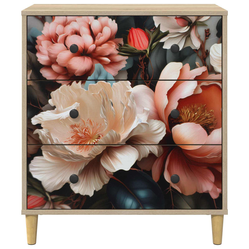 vidaXL Komoda z szufladami BORNE Jasny print peonii 66 x 36,5 x 75 cm