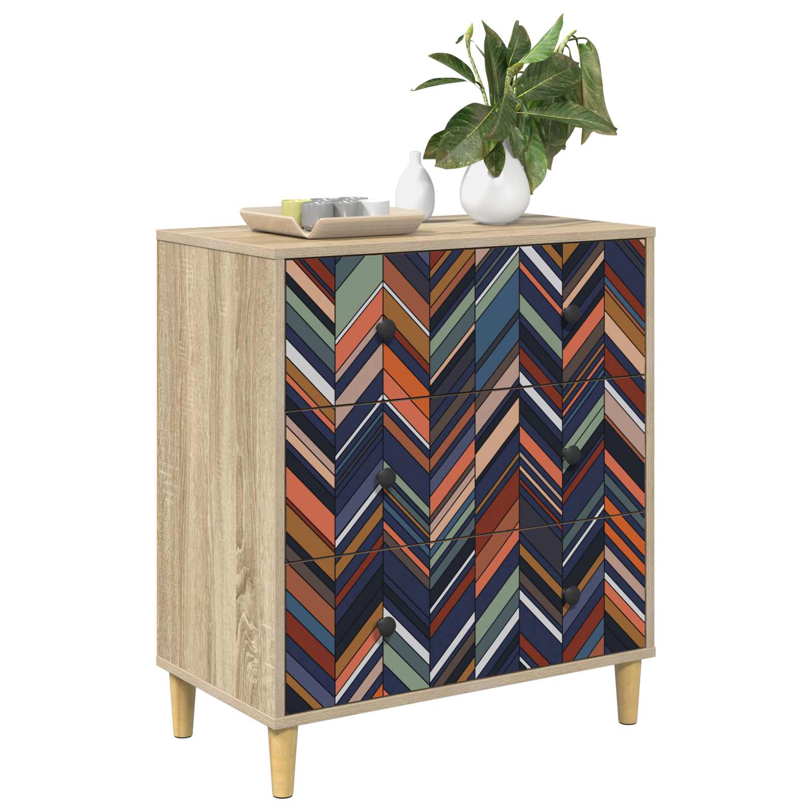 vidaXL Komoda z szufladami OMMEN Wzór geometryczny 66 x 36,5 x 75 cm