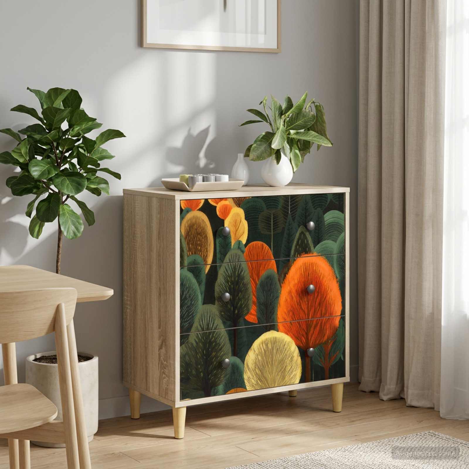 vidaXL Komoda z szufladami ZAANDAM Print leśny 66 x 36,5 x 75 cm