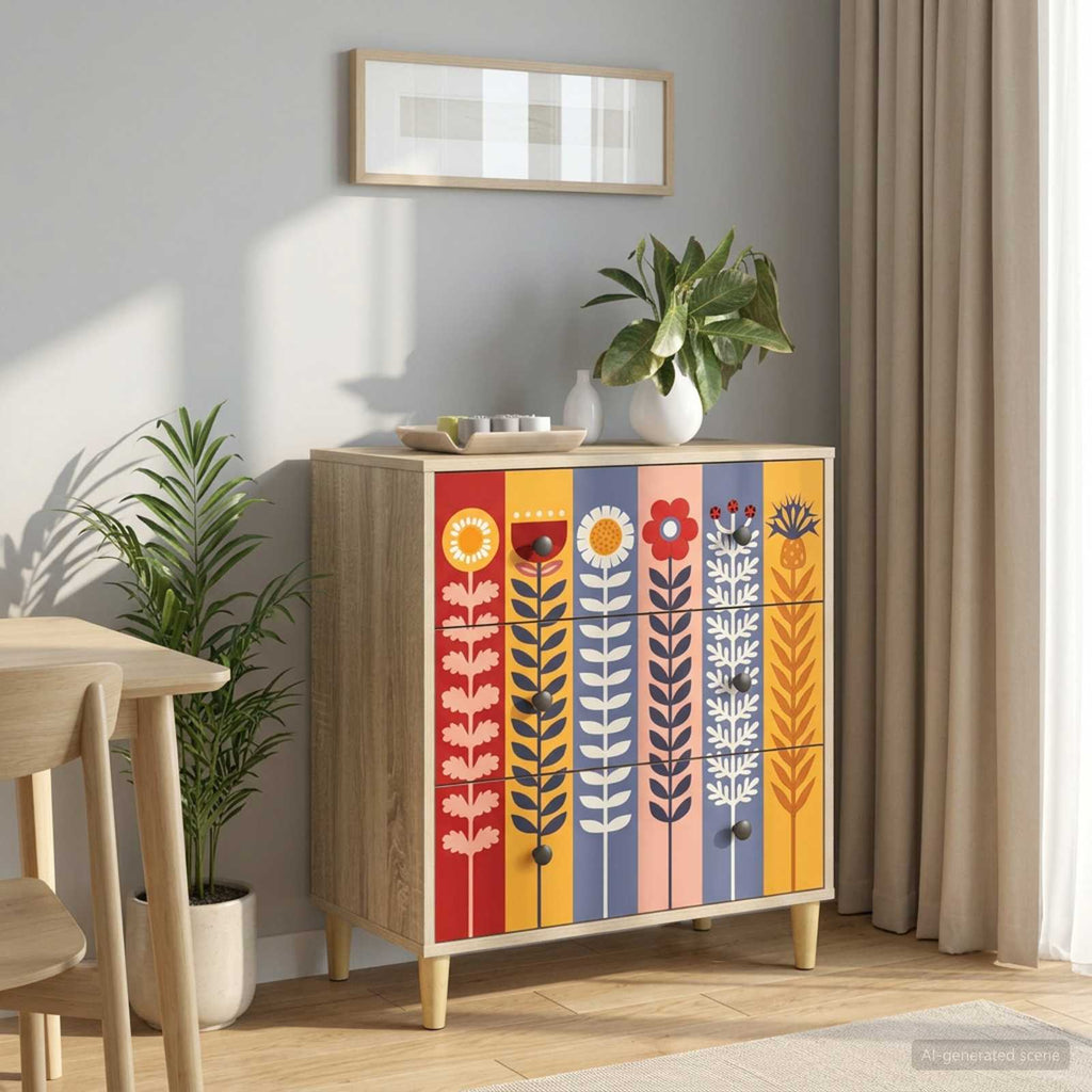 vidaXL Komoda z szufladami ESSEN Wzór słonecznika 66 x 36,5 x 75 cm