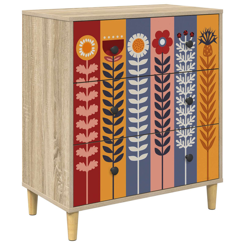 vidaXL Komoda z szufladami ESSEN Wzór słonecznika 66 x 36,5 x 75 cm