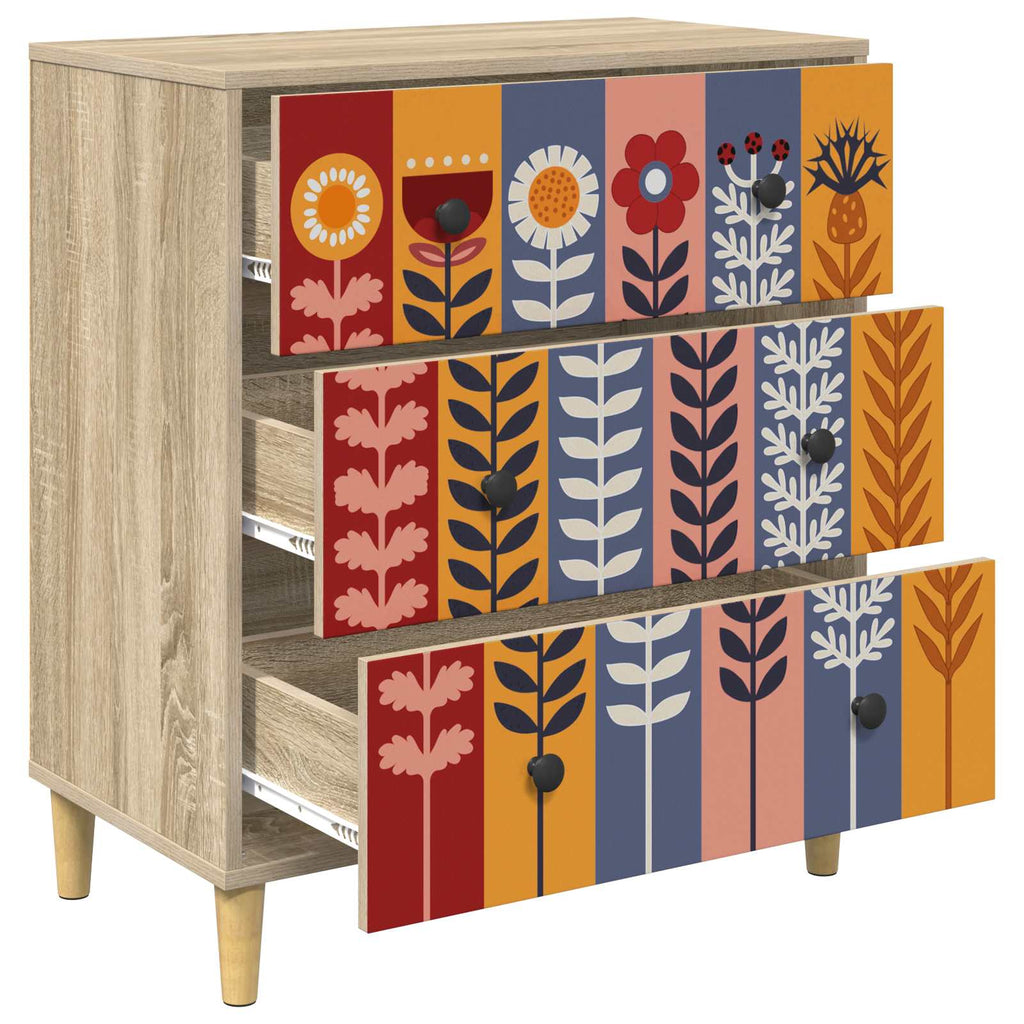 vidaXL Komoda z szufladami ESSEN Wzór słonecznika 66 x 36,5 x 75 cm