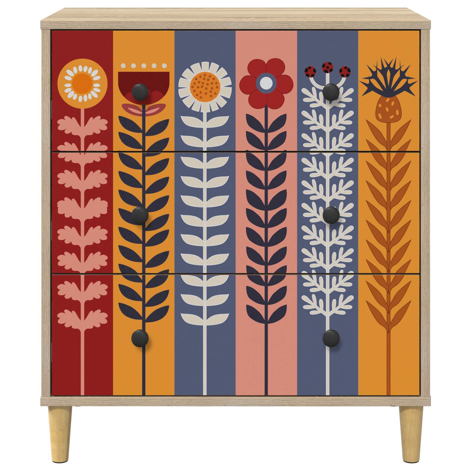 vidaXL Komoda z szufladami ESSEN Wzór słonecznika 66 x 36,5 x 75 cm