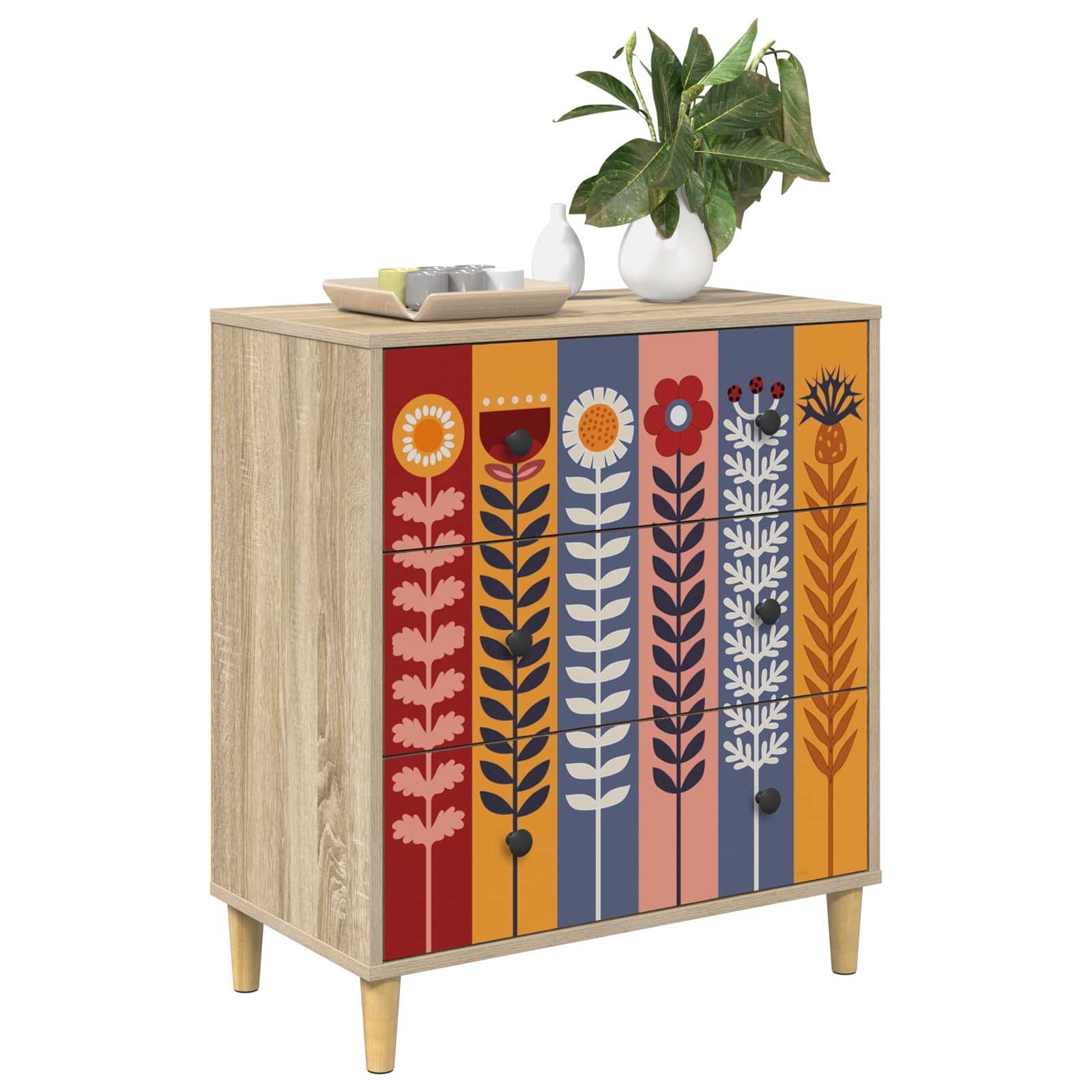 vidaXL Komoda z szufladami ESSEN Wzór słonecznika 66 x 36,5 x 75 cm