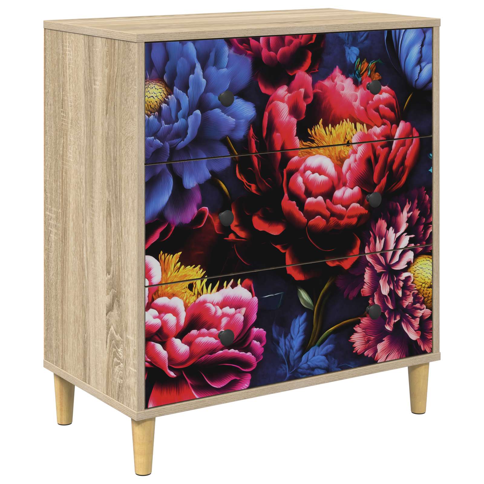 vidaXL Komoda z szufladami KIEL Ciemny nadruk peonii 66 x 36,5 x 75 cm