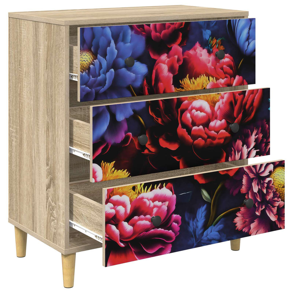 vidaXL Komoda z szufladami KIEL Ciemny nadruk peonii 66 x 36,5 x 75 cm