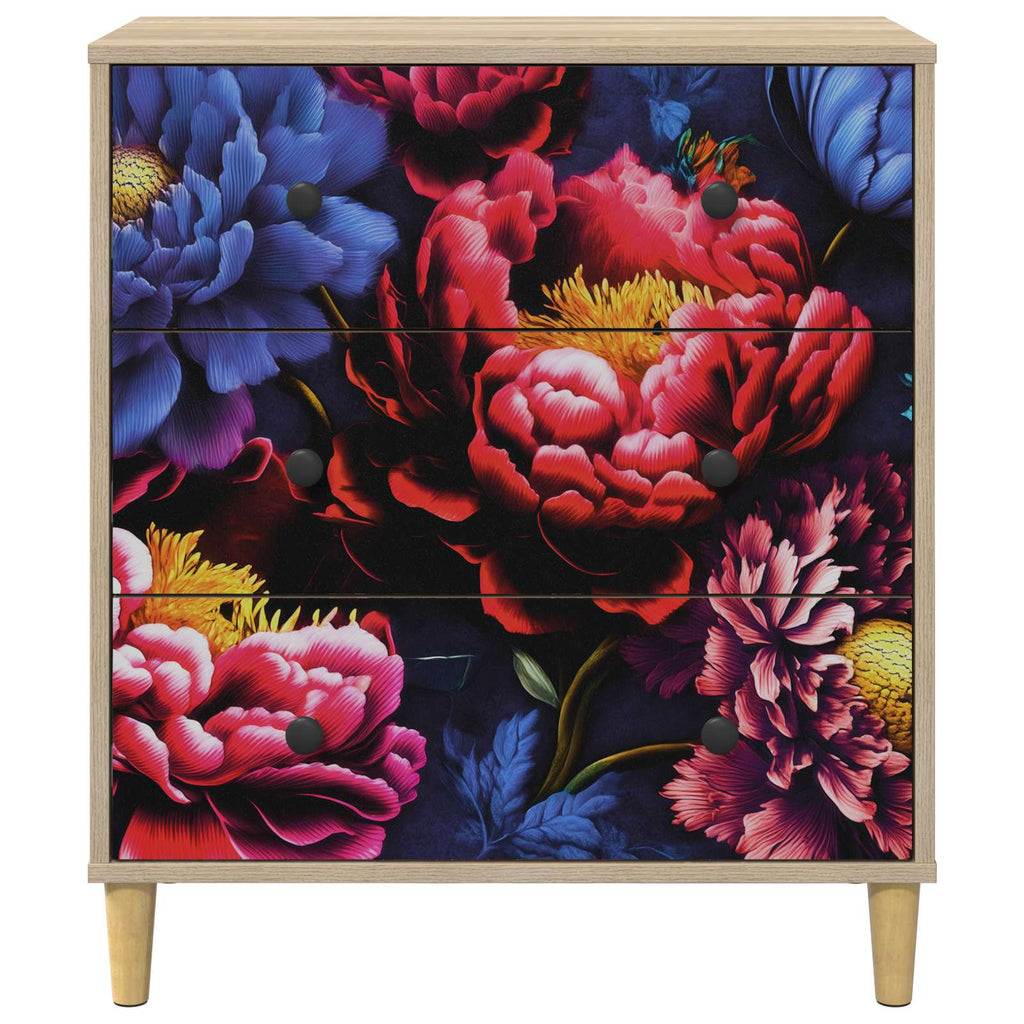 vidaXL Komoda z szufladami KIEL Ciemny nadruk peonii 66 x 36,5 x 75 cm