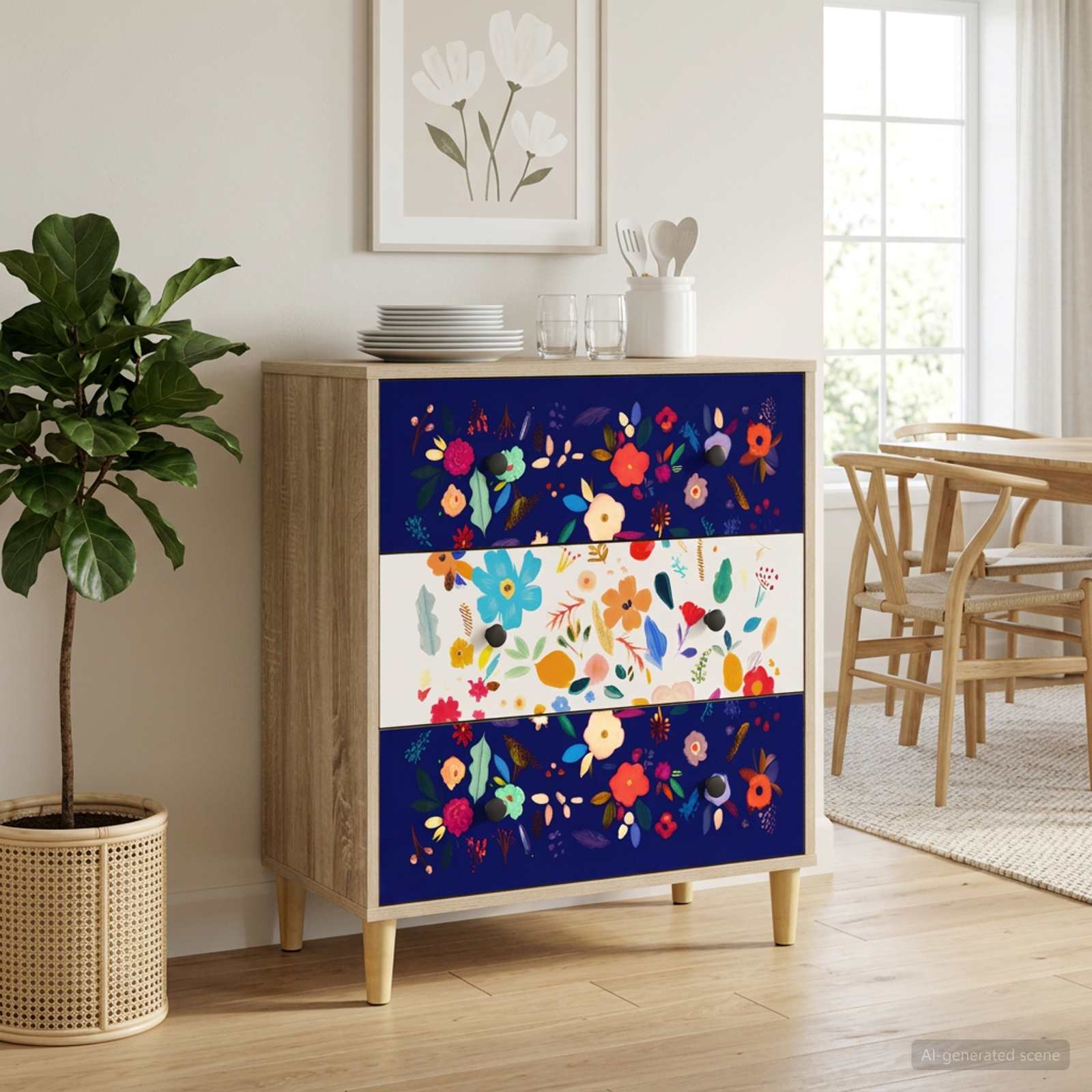 vidaXL Komoda z szufladami MAINZ Wzór w kwiaty 66 x 36,5 x 75 cm