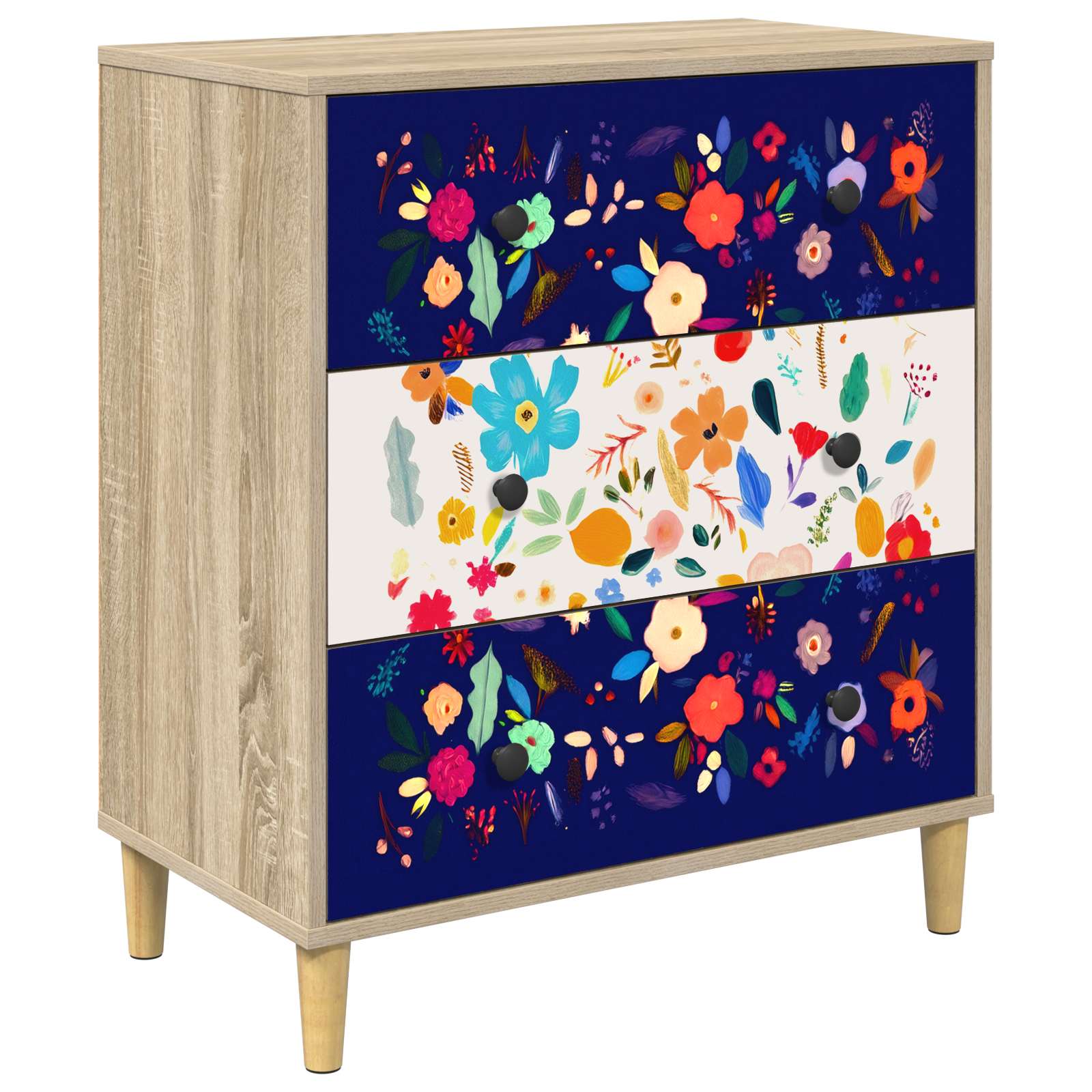 vidaXL Komoda z szufladami MAINZ Wzór w kwiaty 66 x 36,5 x 75 cm