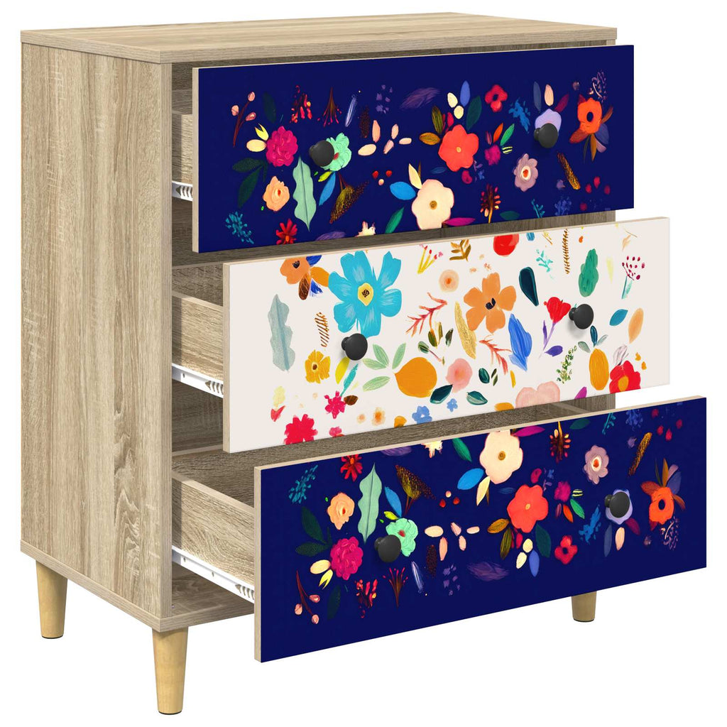 vidaXL Komoda z szufladami MAINZ Wzór w kwiaty 66 x 36,5 x 75 cm