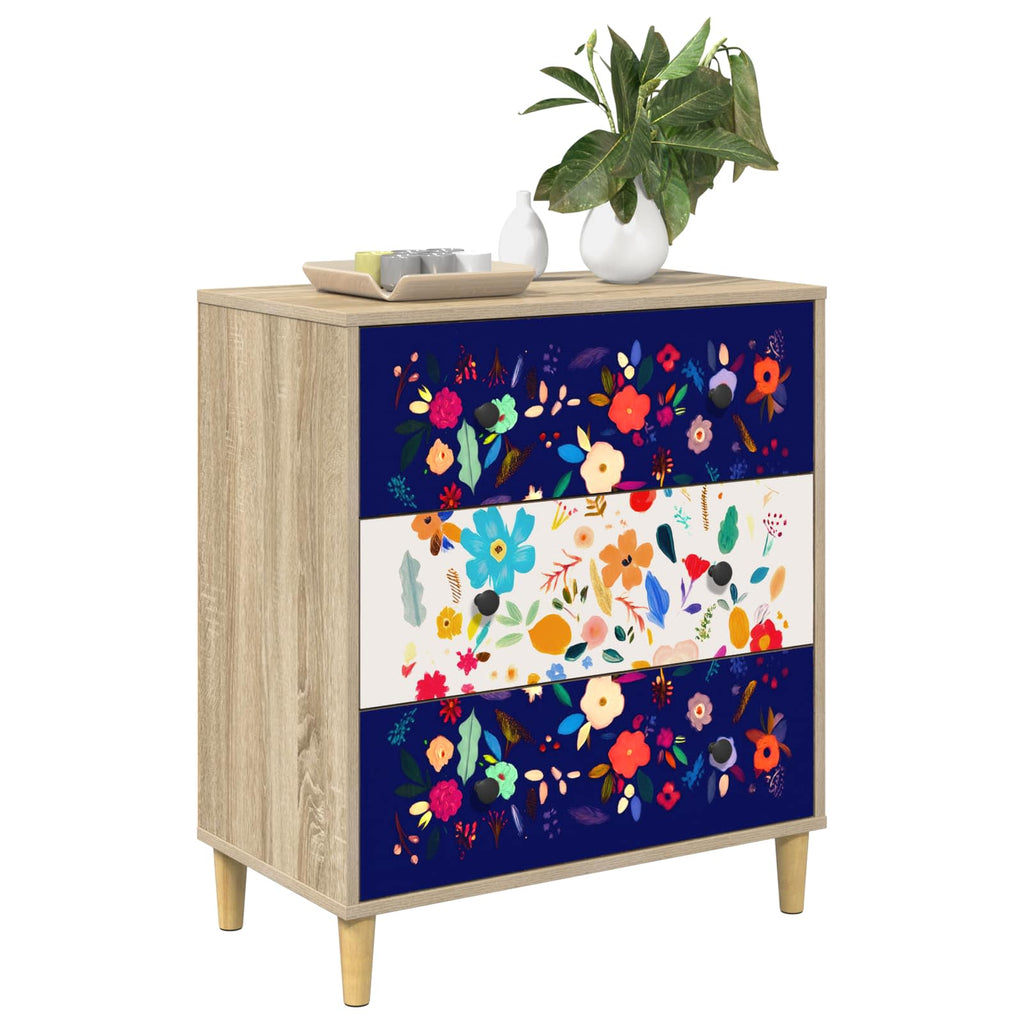 vidaXL Komoda z szufladami MAINZ Wzór w kwiaty 66 x 36,5 x 75 cm
