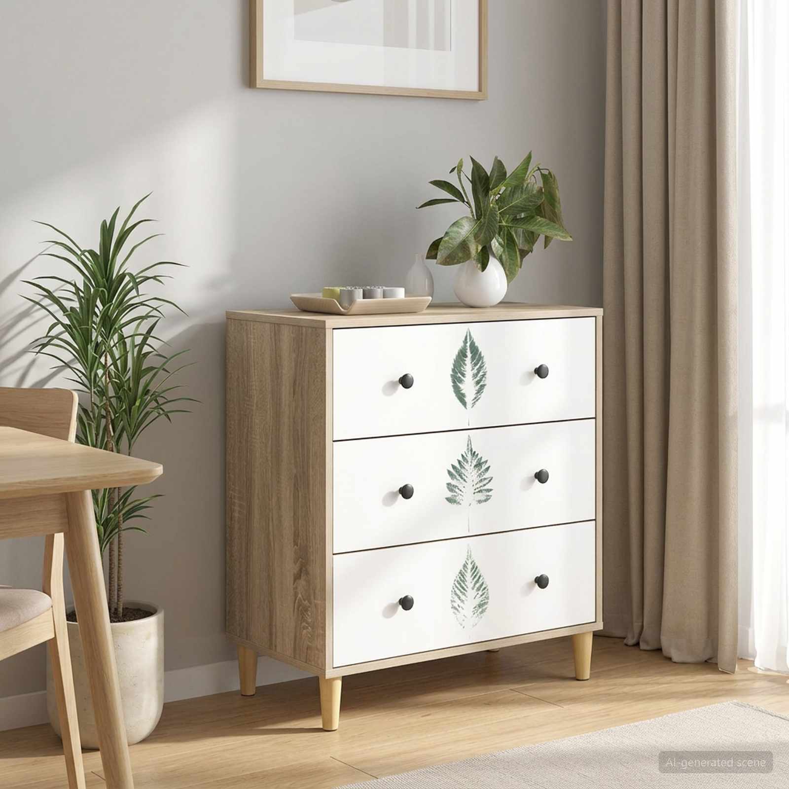 vidaXL Komoda z szufladami HANAU Zielony liściasty wzór Sonoma