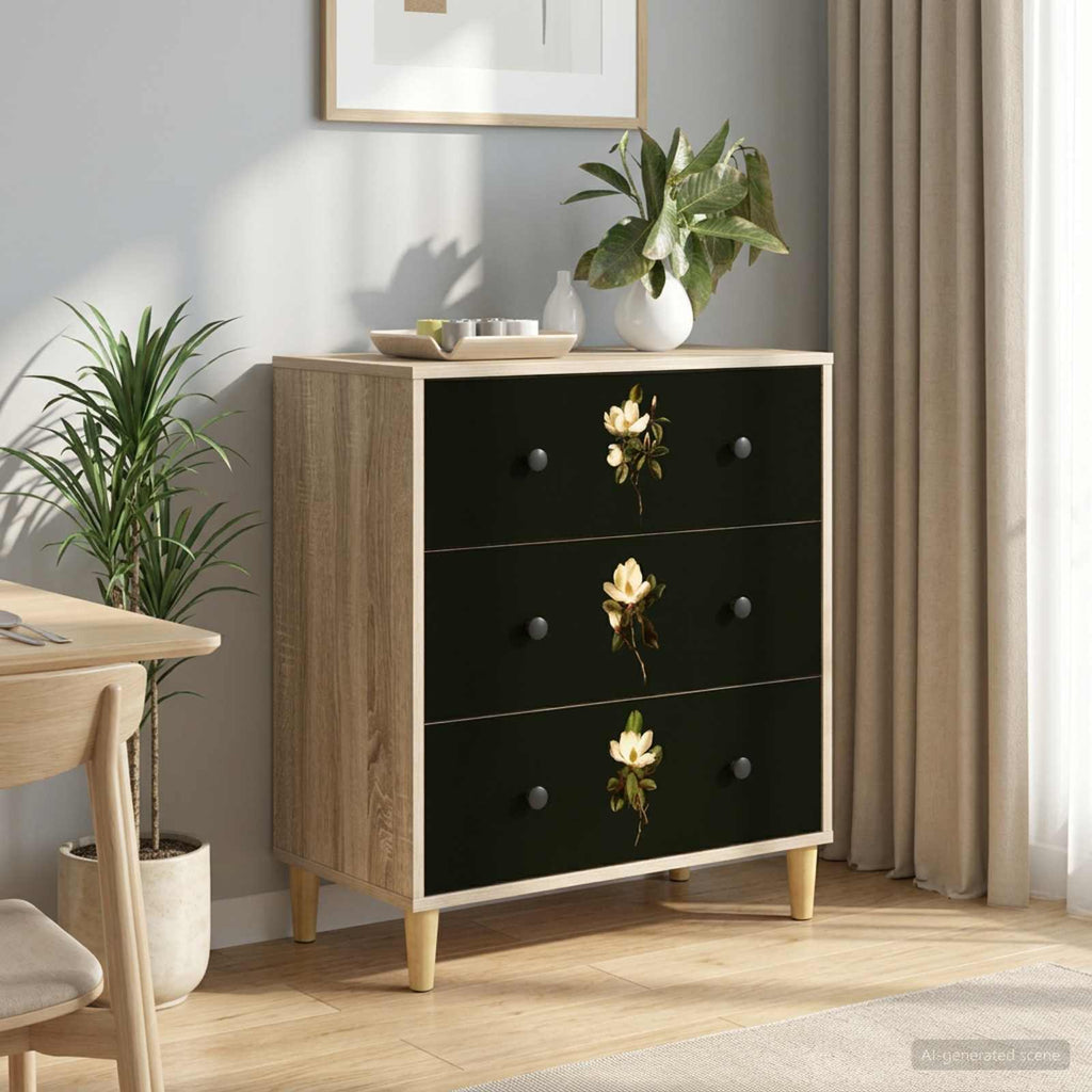 vidaXL Komoda z szufladami BREMEN Wzór magnolii 66 x 36,5 x 75 cm