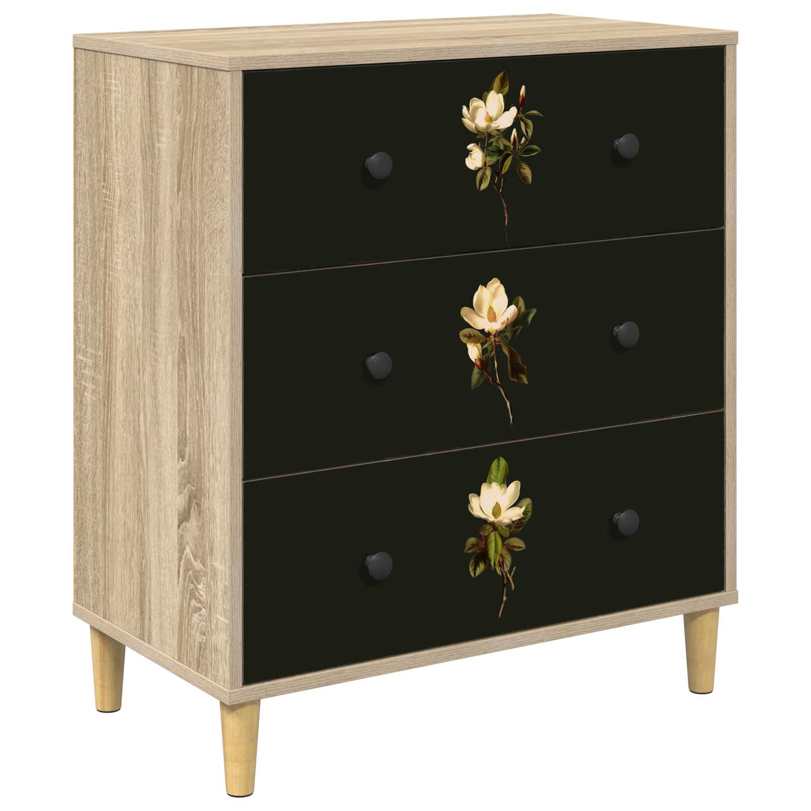 vidaXL Komoda z szufladami BREMEN Wzór magnolii 66 x 36,5 x 75 cm