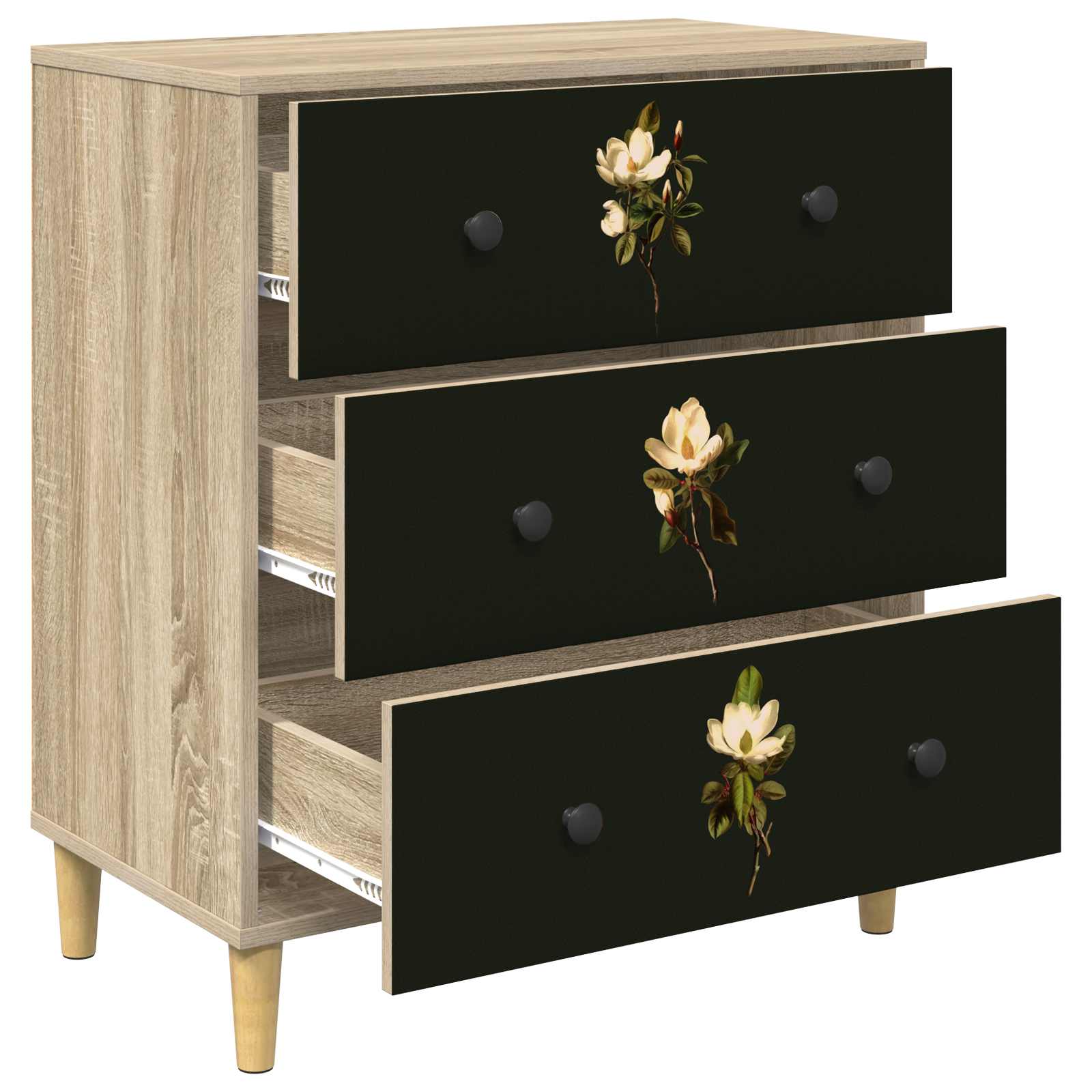 vidaXL Komoda z szufladami BREMEN Wzór magnolii 66 x 36,5 x 75 cm