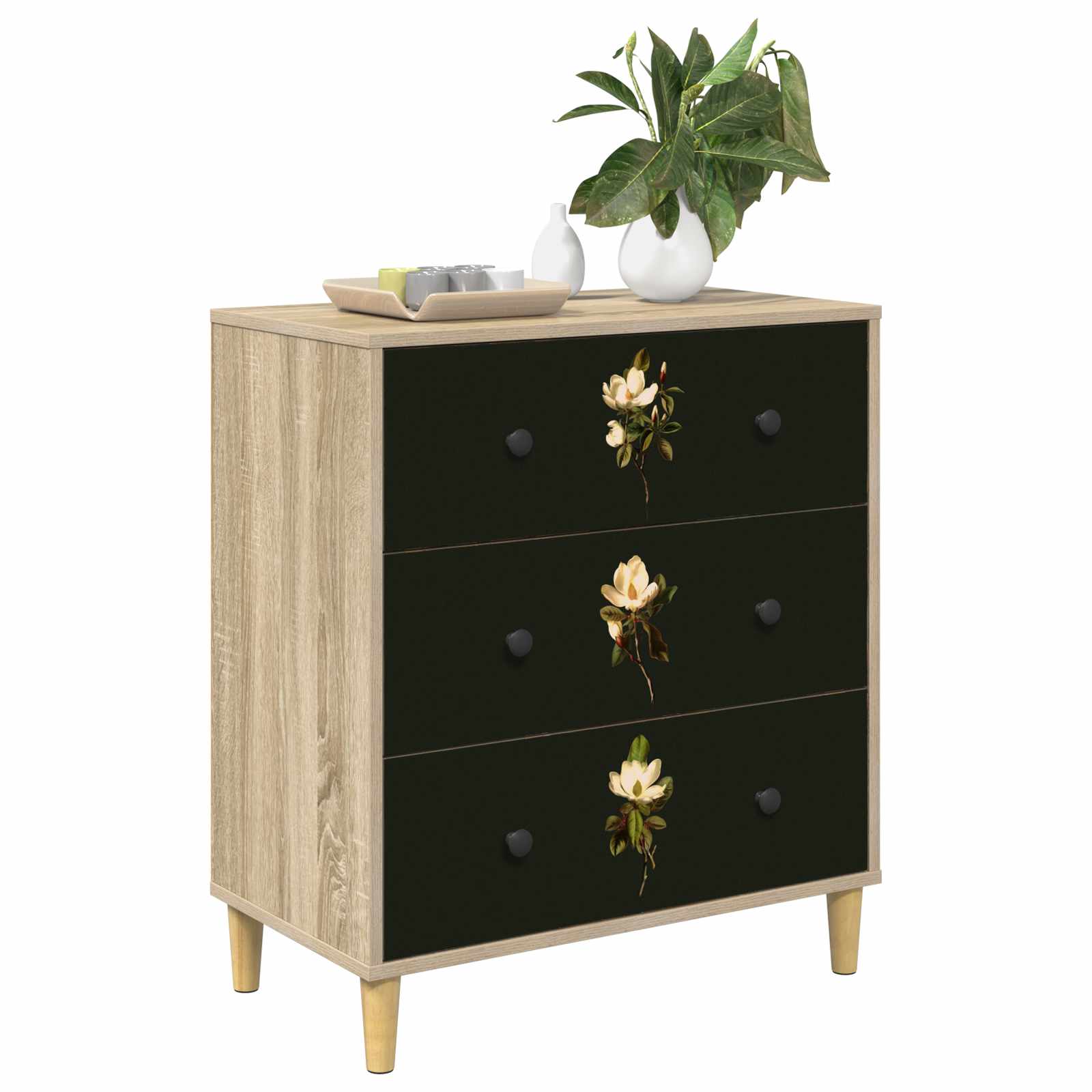 vidaXL Komoda z szufladami BREMEN Wzór magnolii 66 x 36,5 x 75 cm