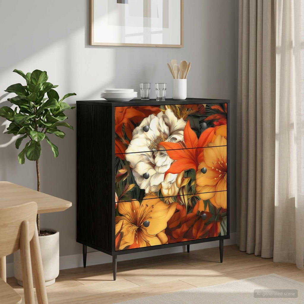 vidaXL Komoda z szufladami GENNEP Wzór lilii 66 x 36,5 x 76 cm