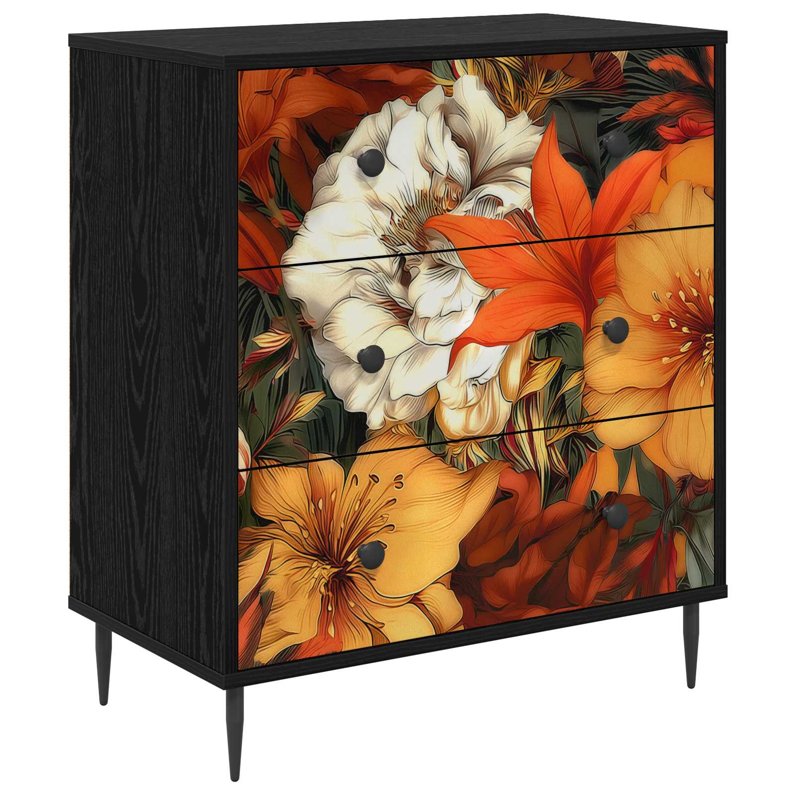 vidaXL Komoda z szufladami GENNEP Wzór lilii 66 x 36,5 x 76 cm