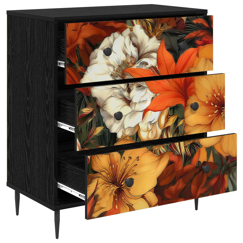 vidaXL Komoda z szufladami GENNEP Wzór lilii 66 x 36,5 x 76 cm