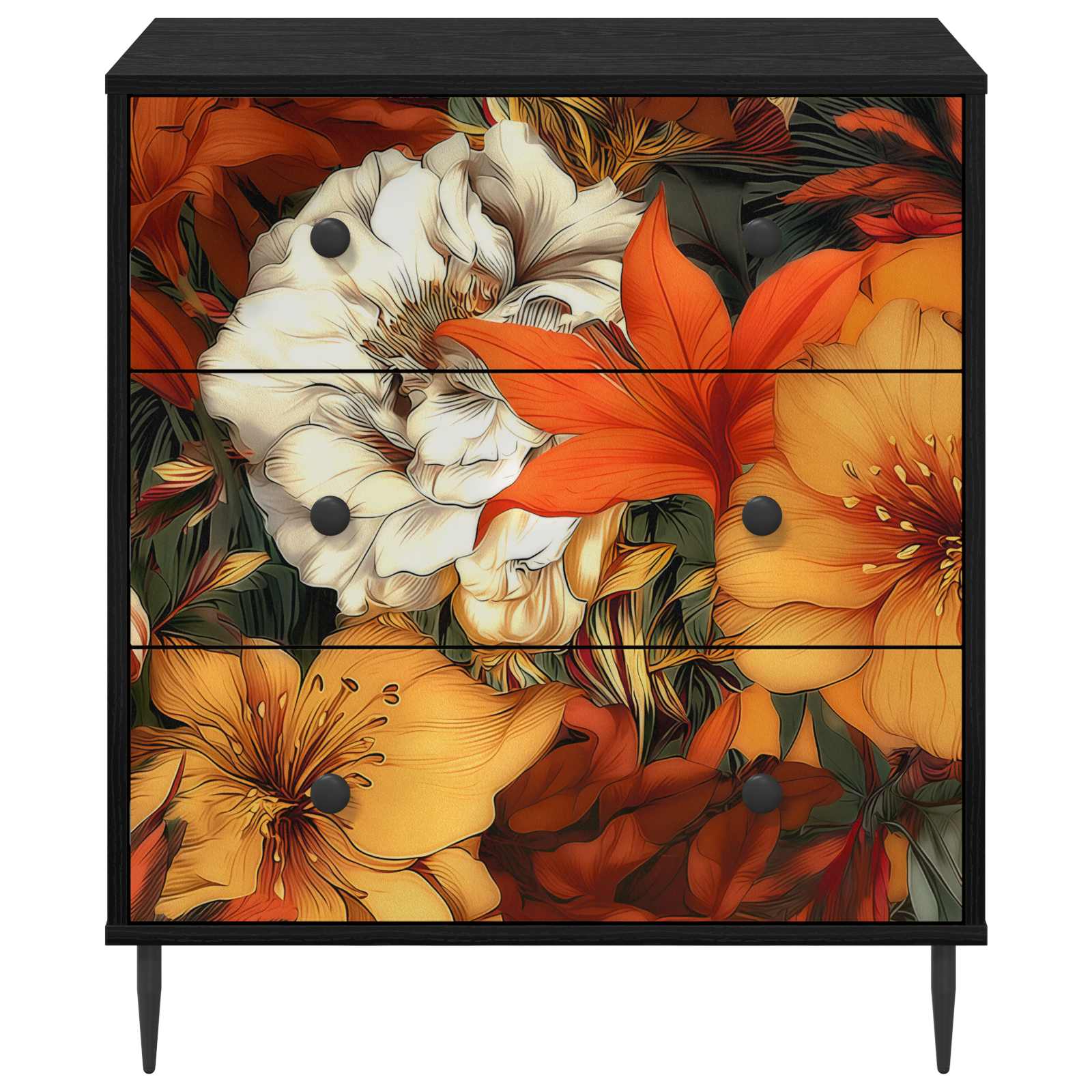 vidaXL Komoda z szufladami GENNEP Wzór lilii 66 x 36,5 x 76 cm