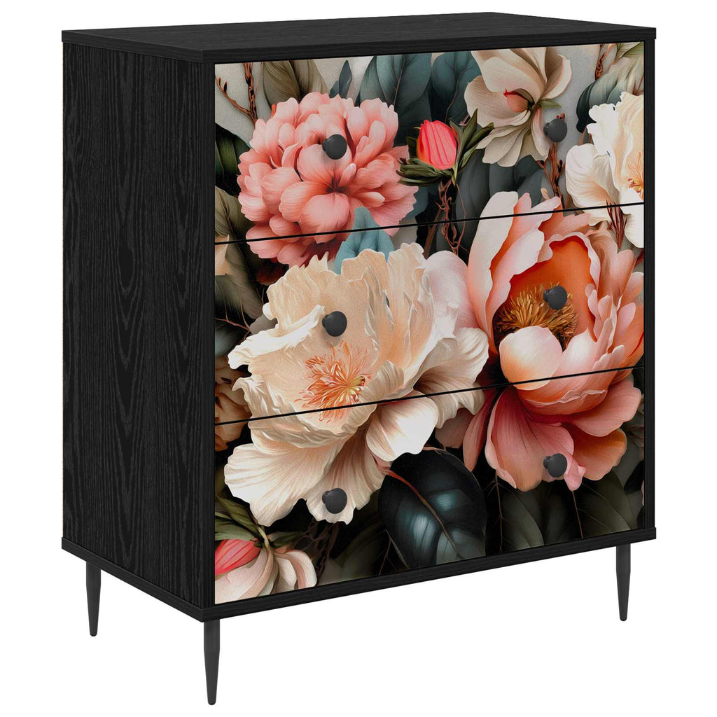 vidaXL Komoda z szufladami BORNE Jasny print peonii 66 x 36,5 x 76 cm